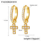 F1653-Golden Cross Earrings Studded with Zircon