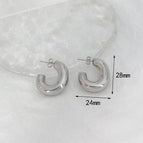 C- Shaped Thin Cylindrical Hollow Earrings-Steel Color