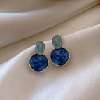 6# blue irregular round oil drop earrings