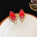 44#Silver Needle-Gold-Pink-Diamond Irregular Triangle Rhombus Stud Earrings