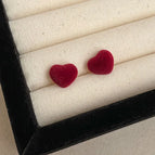 #23 Three-dimensional Heart Red Velvet Earrings