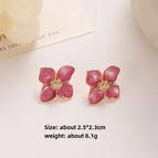 418-four-petal flower oil drop earrings [red]