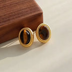 Vintage French Tiger Eye Stone Earrings