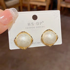 No. 119 Cotton Beads Rhombic Ear Studs (Thick Real Gold Plating)