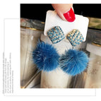 Royal Blue Fur Ball Stud Earrings